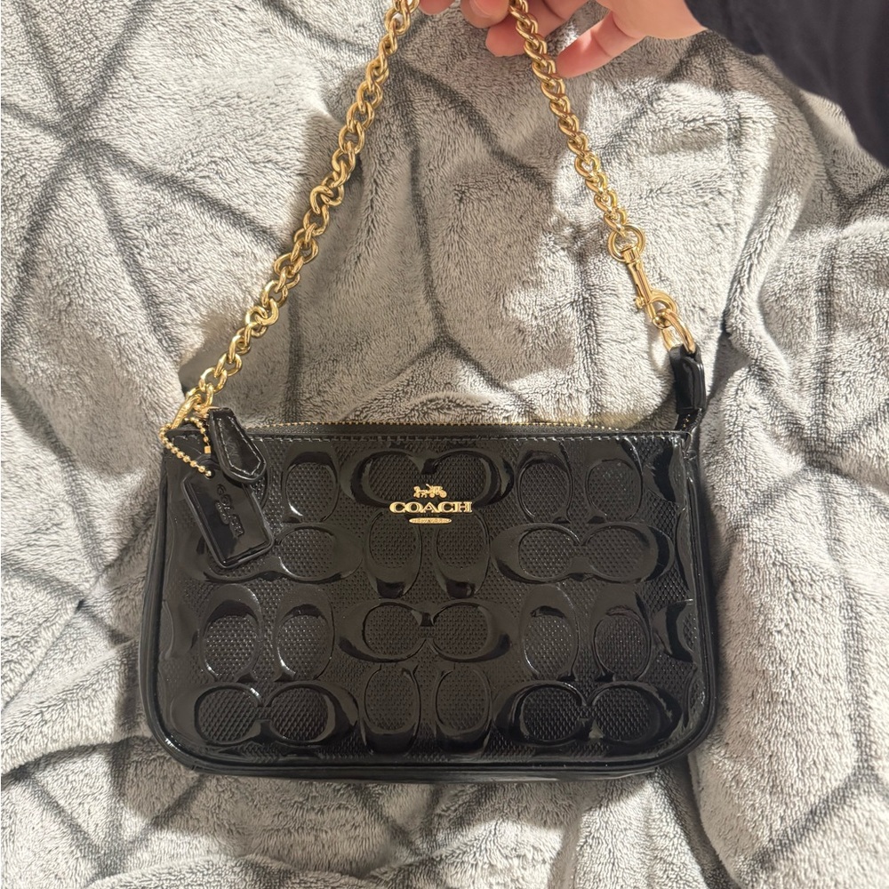 Coach Nolita 19 Black Embossed Shoulder Bag with Gold Chain